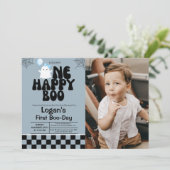 ハッピーブー・フォールボーイ 1歳の誕生日パーティーの写真 招待状 (スタンド正面)