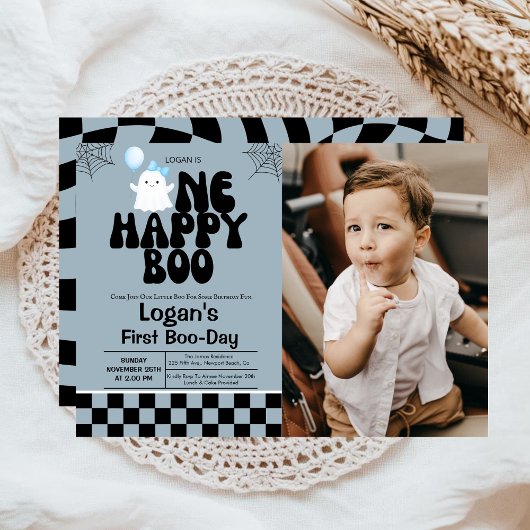 ハッピーブー・フォールボーイ 1歳の誕生日パーティーの写真 招待状