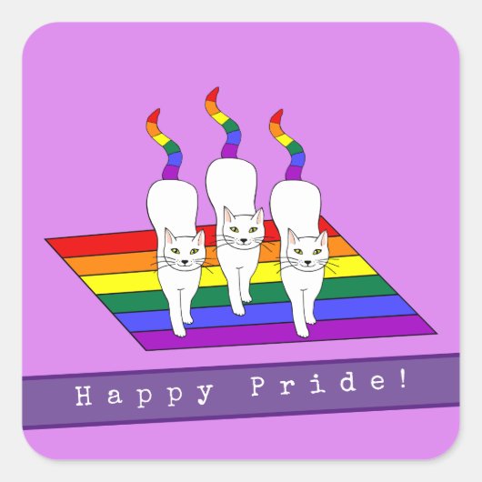 ハッピープライドLGBT猫と虹の旗 スクエアシール (正面)