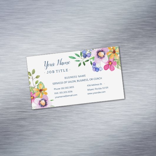 ハッピープライマリカラーズウォーターカラーフローラサロン マグネット名刺 (インサイチュ)