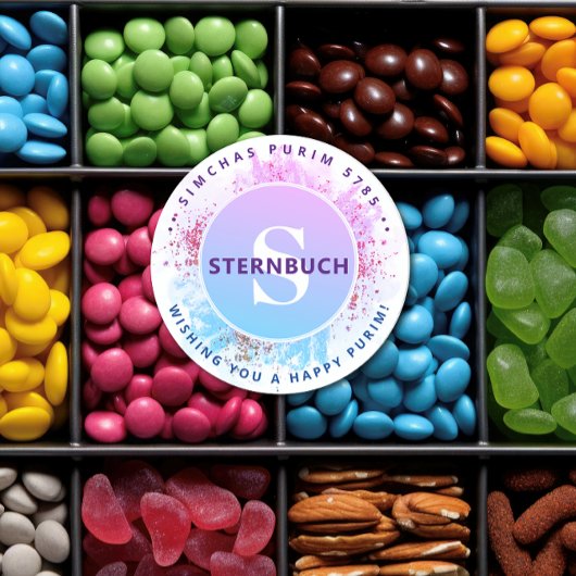 ハッピープリムウォーターカラーグリッターブルーモノグラムクラス ラウンドシール