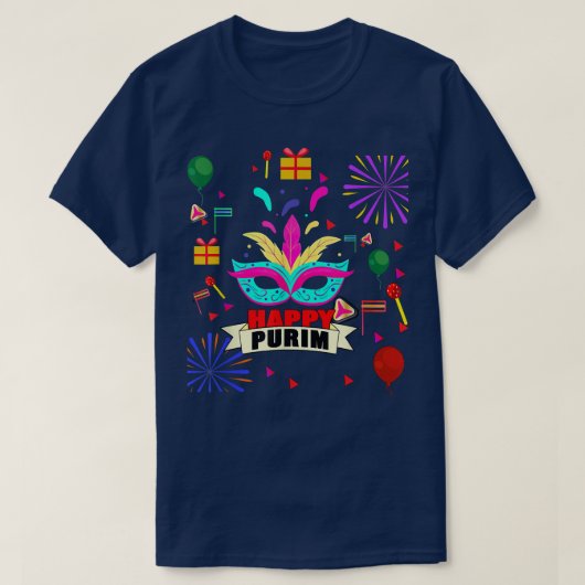 ハッピープリムデイユダヤ教ホリディアダルトマルディグラステ Tシャツ (デザイン正面)