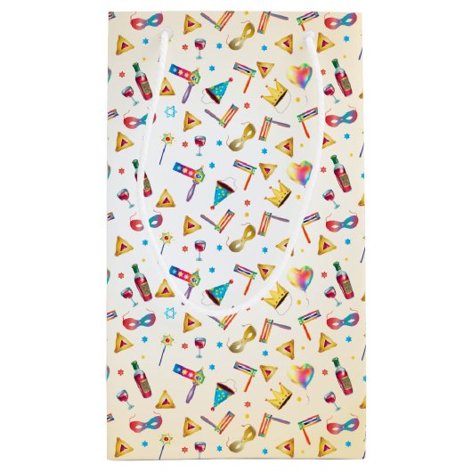 ハッピープリムフェスティバルギフトパターンヴィンテージホリデー スモールペーパーバッグ (裏面)