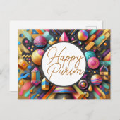 ハッピープリムユダヤの願い数々の色のパーティーデコール シーズンポストカード (正面/裏面)