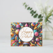 ハッピープリムユダヤの願い数々の色のパーティーデコール ポストカード (スタンド正面)