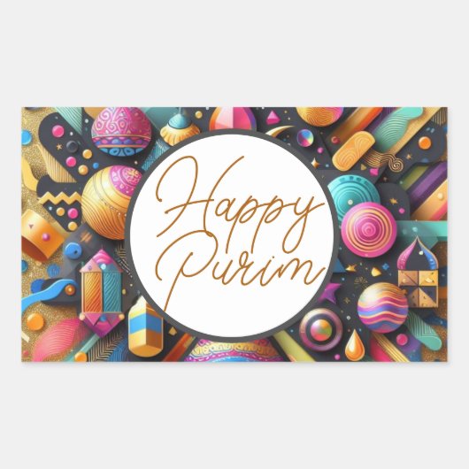 ハッピープリムユダヤの願い数々の色のパーティーデコール 長方形シール (正面)