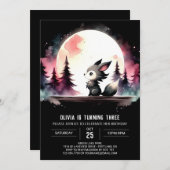 ハッピープリンタブルウルフ誕生日 招待状 (正面/裏面)