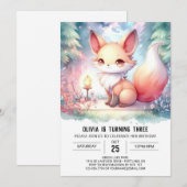 ハッピープリント可能キツネ誕生日デジタル 招待状 (正面/裏面)