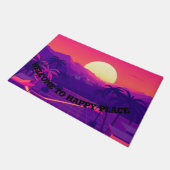 ハッピープレイスへようこそ | レトロサンセットドゥー ドアマット (アングル)