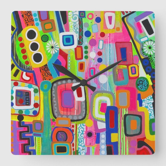 ハッピープレイスウォールクロック スクエア壁時計 (正面)