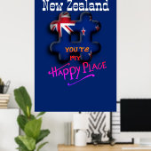 ハッピープレイスニュージーランド3Dハッシュタグフラグカラー ポスター (ホームオフィス)