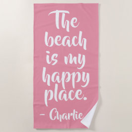 ハッピープレイス名前をカスタムするビーチタオル ビーチタオル