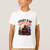 🎃 ハッピープレイス ハロウィーンの幽霊の言葉 👻 Tシャツ (正面)
