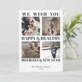 ハッピーヘルシーホリデーズニューイヤーブルーフォトカード サンキューカード (スタンド正面)