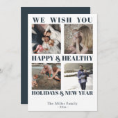 ハッピーヘルシーホリデーズニューイヤーブルーフォトカード サンキューカード (正面/裏面)