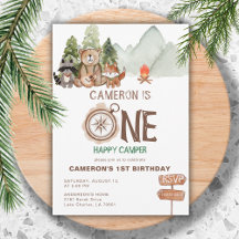 ハッピーベアキャンパーの水彩画 1歳の誕生日