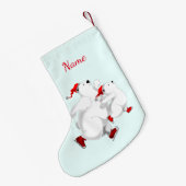 ハッピーベアーズクリスマスストッキングと名前をカスタムする スモールクリスマスストッキング (裏面 (吊り時))