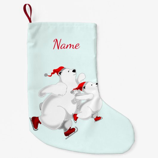 ハッピーベアーズクリスマスストッキングと名前をカスタムする スモールクリスマスストッキング (正面)