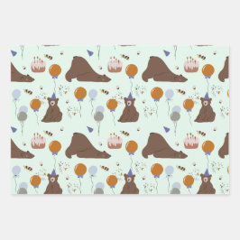 ハッピーベアーツデイウッドランドベア誕生日 ラッピングペーパーシート