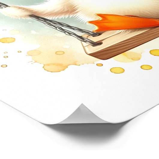 ハッピーベビーダックオンザスイングウォーターカラー子供部屋 ポスター (角)