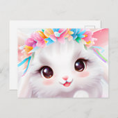 ハッピーベビーバニーと花と虹 ポストカード (正面/裏面)