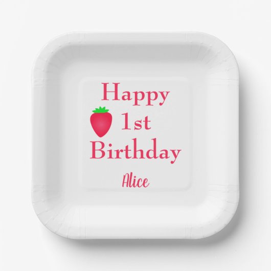 ハッピーベリーファーストストロベリー1st誕生日2024 ペーパープレート (正面)