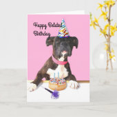 ハッピーベルート誕生日ボクサー犬のグリーティングカード カード (黄色い花)