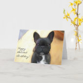 ハッピーベレーテッド誕生日フランスのブルドッグアートカード カード (黄色い花)