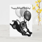 ハッピーベレーテッド誕生日フランスのブルドッグ カード (黄色い花)