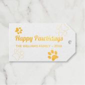 ハッピーペイデイズドッグポーレッドプレイドフォトクリスマス ギフトタグ (正面 (横))