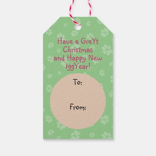 ハッピーペイリデイズクリスマスグレーイギー犬の漫画 ギフトタグ (裏面)