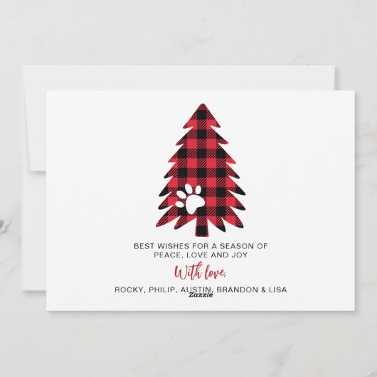 ハッピーペイリデイズクリスマスツリー赤い格子模様ペット写真 シーズンカード (裏面)