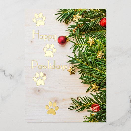 ハッピーペイリデイズクリスマスフォイルフラットグリーティングカード 箔招待状 (正面)