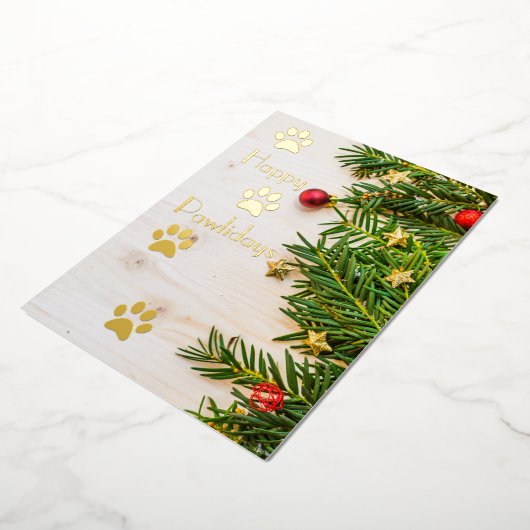 ハッピーペイリデイズクリスマスフォイルフラットグリーティングカード 箔招待状 (回転した状態)