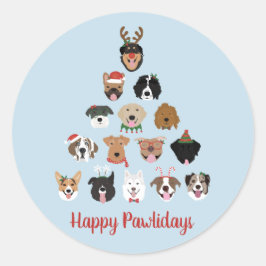 ハッピーペイリデイズドッグクリスマスツリー ラウンドシール