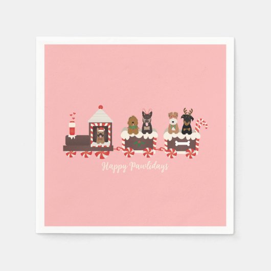 ハッピーペイリデイズドッグクリスマスホリデートレイン スタンダードカクテルナプキン (正面)