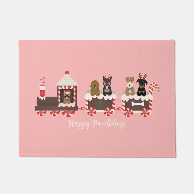 ハッピーペイリデイズドッグクリスマスホリデートレイン ドアマット (正面)