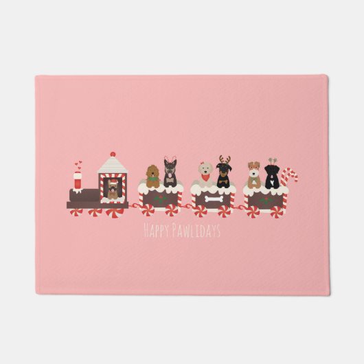 ハッピーペイリデイズドッグクリスマスホリデートレイン ドアマット (正面)