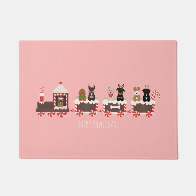 ハッピーペイリデイズドッグクリスマスホリデートレイン ドアマット (正面)