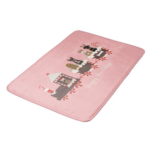 ハッピーペイリデイズドッグクリスマスホリデートレイン バスマット (アングル)