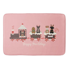 ハッピーペイリデイズドッグクリスマスホリデートレイン バスマット