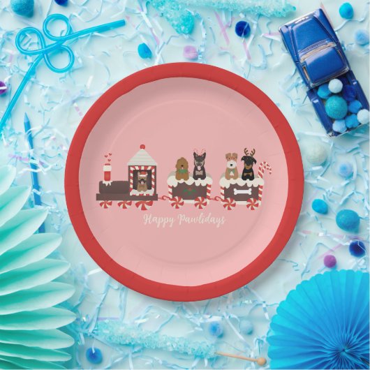 ハッピーペイリデイズドッグクリスマスホリデートレイン ペーパープレート (パーティー)