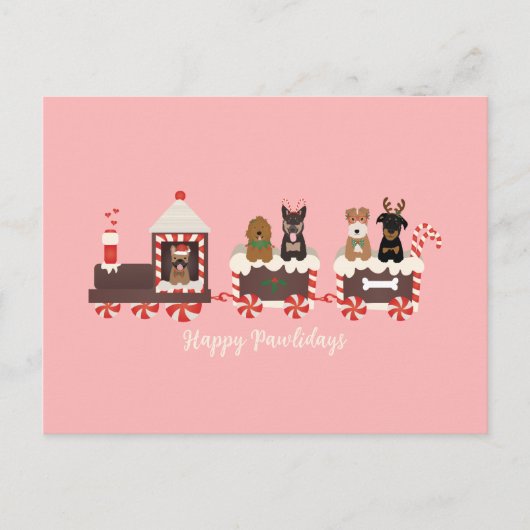 ハッピーペイリデイズドッグクリスマスホリデートレイン ポストカード (正面)