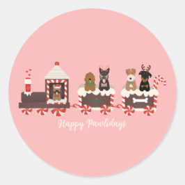 ハッピーペイリデイズドッグクリスマスホリデートレイン ラウンドシール