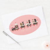 ハッピーペイリデイズドッグクリスマスホリデートレイン 楕円形シール (封筒)