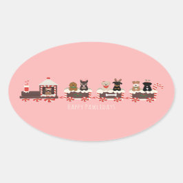 ハッピーペイリデイズドッグクリスマスホリデートレイン 楕円形シール