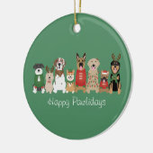 ハッピーペイリデイズドッグズレッドグリーン セラミックオーナメント (左)