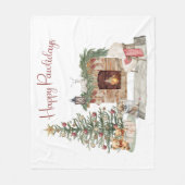 ハッピーペイリデイズドッグデザイン – ポメラニア犬 フリースブランケット (正面)