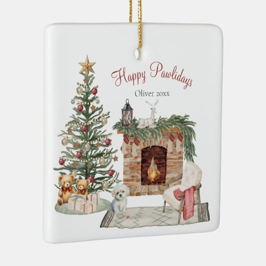 ハッピーペイリデイズドッグデザイン – マルチーズ セラミックオーナメント (右)