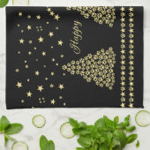 ハッピーペイリデイズ、金ゴールド光沢のあるポークリスマスツリー キッチンタオル (折り畳み)